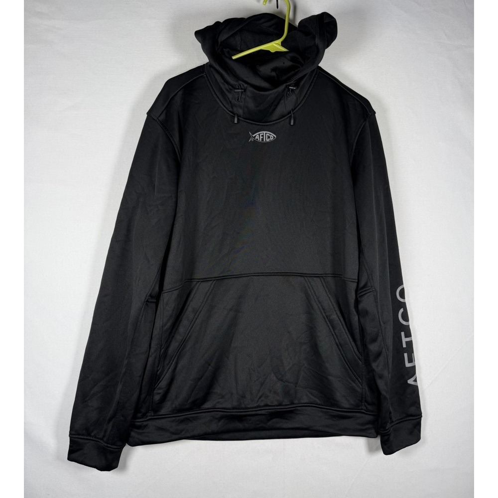 AFTCO Reaper Technical Fishing Hoodie Black Mens Large L Fleece Integrated Mask